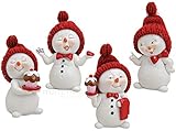 matches21 Schneemann Mädchen Winter Deko Figuren rote Strickmützen 4er Set aus Kunststoff je ca. 7