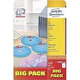 AVERY Zweckform L7676A-40P selbstklebende CD-Etiketten (80 blickdichte CD-Aufkleber, Ø 117mm auf A4, SuperSize, Papier matt, bedruckbare Klebeetiketten für alle A4-Drucker) 40 Blatt, weiß