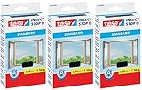 tesa Insect Stop STANDARD Fliegengitter für Fenster - Insektenschutz zuschneidbar - Mückenschutz ohne Bohren - 1 x Fliegen Netz anthrazit - 130 cm x 150 cm (3 Stück)