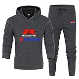 CONVERMPU Herren Einfarbig Trainingsanzug Set Su-z.uki Gsx-R Jogging Anzug Kapuzen Jacke + Hose Sport/Grau/XXL sponyborty