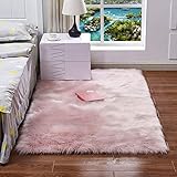 EXQULEG Spitzenqualität Lammfellimitat Teppich, Flauschig Weiche Nachahmung Wolle Teppich Longhair Fell Optik Gemütliches Schaffell Bettvorleger Sofa Matte (Rosa,60 x 90 cm)