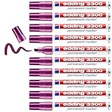 edding 3300 Permanentmarker - rot-violett (lila) - 10 Stifte - Keil-Spitze 1,5-3 mm - schnell trocknend, wasserfest, wischfest - für Karton, Kunststoff, Holz, Metall - Universalmark