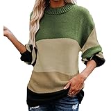 WAEKQIANG Damen Herbst Und Winter Damen Strickpullover Mode Lose GroßE GrößE Ol Rundhals Gestreifter Pullover D