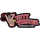 Titty Twister Aufnäher lustiger Aufbügler Biker Patch Rocker Bügelbilder Heavy Metal Sticker Trash-Metal Flicken Geschenk Motorrad-Fahrer DIY Applikation für Jacke/Weste/Motorradkoffer 100x40