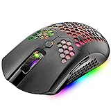 Drahtlose/verkabelte leichte Gaming-Maus, Dual-Modi, wiederaufladbare 800-mAh-Mäuse, PMW3325,12000 DPI, 16 RGB-Hintergrundbeleuchtung, 69G Honeycomb Shell-Design, 7 programmierbare Tasten mit Treib