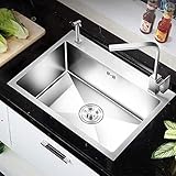 Edelstahl-Handwaschbecken-Set, Einzelbecken-Küchenspüle Mit Komplettem Sanitär-Kit Abtropffläche Abfall Unterbau Topmount-Drop-In-Installation (Größe: 65X45Cm) (60X45Cm)