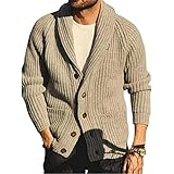 Suncolour Herren Strickjacke mit Schalkragen Herren Khaki Knopf Strickjacke mit T