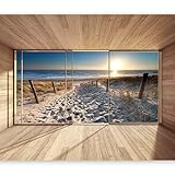 murando Fototapete Ausblick auf Strand und Meer 350x256 cm Vlies Tapeten Wandtapete XXL Moderne Wanddeko Design Wand Dekoration Wohnzimmer Schlafzimmer Büro Flur Natur Landschaft Sonne c-C-0067-a-b