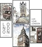 Papierschmiede® Mood-Poster Set London | Bilder als Wanddeko | Wohnzimmer & Schlafzimmer | 2x DIN A4 und 4x DIN A5 | Big Ben Tower Bridge England UK - ohne R