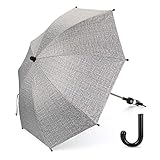 Luchild Universal Sonnenschirm Regenschirm für Kinderwagen & Buggy UV Schutz 50+ Babywagen Schirm mit Universal Halterung mit 360° flexiblen Schwanenhals (Grau)