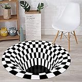 Bodenloses Loch Teppich Runde Matte mit weißem und schwarzem Gitter 3D Illusion Vortex Rutschfester Raum Home Fashion-A_60