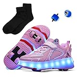 FORFBMUK Jungen Mädchen Kinderschuhe LED Leuchtend Blinkend Schuhe Mit 2/4 Rollen Skate Outdoor Skateboard Schuhe 7 Farbe Farbwechsel Rädern Schuhe für Kinder Turnschuhe(Size:EU 43,Color:956 pink)