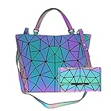 Handtaschen Damen, Geometrischer Holographic Tasche, Leuchtender Henkeltasche, Geometrisch Schultertasche, Geschenk für Frauen Brieftasche Set 01