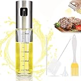 Ölsprüher Flasche 100ML, 5 in 1 Öl Sprühflasche, Essig spritzer Ölspender, Transparent Öl Sprayer, Öl Auslöser Glasflasche mit Bürstefür Kochen, Salat, BBQ, Pasta, BPA-Free and 100% Food Safety
