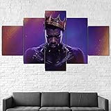 Kunstdrucke Leinwanddrucke Kreatives Geschenk 5 Stück Leinwand Bilder Moderne Wandbilder XXL Wohnzimmer Wohnkultur 5 Teiliges Wandbild XXL Black Panther Ruhe in Kraft Malerei 150x80