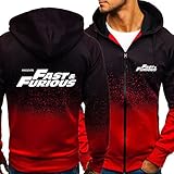 ukukuk Zip Up Hoodie Herren mit Fast & Furious Print Design - Herren Hoode Sweatshirts Slim Fit Active Jacken Outdoor Casual Club(Color:red,Size:S)