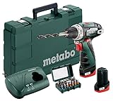 Metabo 600080920 Akku-Bohrschrauber klein PowerMaxx BS Basic Set 10.8V, 2x 2Ah Li-Ion Akkus, inklu. Ladegerät, im Koffer, extra Bitset, max. Drehmoment: 17Nm (weich)/ 34Nm (hart)