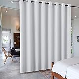 PONY DANCE Raumteiler Vorhang Multi-Funktionen - Trennwand Gardinen Wohnzimmer Schiebevorhänge für Schlafzimmer & Büro Vorhang Sichtschutz Ösenschal, 1 Stück H 243 x B 457 cm, Grau-weiß