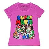 Nintendo Damen Super Mario Brothers Charaktere Offiziell Lizenziert T-Shirt (S-XL) Bowser SNES Cart 16 Bit Rosa - Rosa, XL
