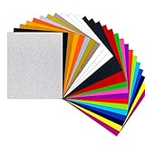 HTVRONT Plotterfolie Textil - 26 Pack Flexfolie 30.48 cm x 25.4 cm für T-Shirts & Stoffe(20 Farben Gewöhnlich und Glitzer)