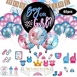 ZRYBH Baby Gender Reveal Party Dekoration Set Babyshower Deko Neutral Geschlecht Verkünden 65 Stück Boy or Girl Ballon Rosa Blaue mit Konfetti, Baby Folienballon, Boy or Girl B