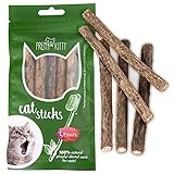 PRETTY KITTY Katzen Zahnpflege Sticks: 5X Matatabi Stick Katze aus Holz als Katzenspielzeug Natur gegen Mundgeruch – Dental Sticks Katze – Katzen Kauspielzeug für praktische Dental Care b