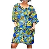 Kleider Damen Midikleider Boho Kleider Bohemien Freizeitkleider Strandkleider Shirtkleider Abendkleider Brautkleider Frauen Mode afrikanischen Vintage Druck Mittelärmel V-Ausschnitt lässig Minik