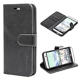 Mulbess Handyhülle für HTC One M8 Hülle Leder, HTC One M8 Handy Hüllen, Vintage Flip Handytasche Schutzhülle für HTC One M8 Case, Schw