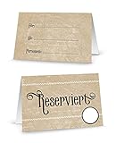 100 Stück Reserviert-Schilder creme-farbene neutrale Tischkarten Klappkarten braun-beige zum Hinstellen Tisch-Reservierung Hotel Restaurant - Gäste Hochzeit Kommunion Taufe Geburtstag