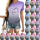 Tshirt Damen Valentinstag Holiday Funny Long Sleeve Tees Tops Baseball T-Shirt Tshirt Sommer Kurzarm Shirts Farbverlauf Lose Rundhals Ob
