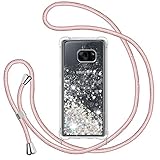 TUUT Handykette für Samsung Galaxy S7 Glitzer Handyhülle, Glitter Flüssigkeit Smartphone Necklace Schutzhülle Hülle TPU Bumper Silikon Clear Back Cover, Gradient Quicksand Case in Rosé-G