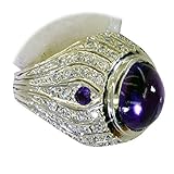 Gemsonclick Echt Amethyst Trauringe Cabochon Silber Runde Form Cluster Style Handmade Größe H