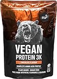 Vegan Protein 3K Shake - 1 Kg Chocolate - Pflanzliches Proteinpulver mit Reis-, Sonnenblumen- & Erbsen-Protein - Eiweißpulver aus 3-Komponenten-Protein mit 71% Eiweiss - von nu3