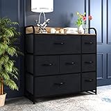 MYGIIKAKA Kommode mit 7 Schubladen, Stofflagerungsturm 7 Dresser Chest Easy Pull Fabric Bins & Holz Top & Große Stauraum, Wohnzimmer, Flur, Schränke,