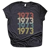 Women's T-Shirts Crewneck Ultra Soft Short Sleeve Letter 1973 Printed Comfortable Casual Tops Blouse for Adults Teens (Dark Gray, M)