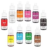 Lebensmittelfarbe Flüssig Set 10x10ml Hochkonzentrierte und Schöne Backen Farbe von Getränken Kuchen Teig Toppings Halloween Weihnachten Dek
