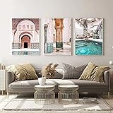 YANHUA Wandbilder Marokkanische Tür Marrakesch Leinwand Poster Architektur Bilder Wandkunst Schlafzimmer Wohnzimmer Kein Rahmen (20x30cmx3)