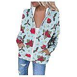 Weihnachten floryday Rugby Shirt tk maxx Tshirt Kapuze Damen Langarmshirt Damen v-Ausschnitt Oberteile Damen Winter Tshirt Teenager mädchen Herbst Klamotten Damen F