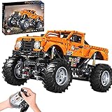 Technik Buggy Klemmbausteine Set, 2,4G RC Technik 4x4 Geländewagen Bausatz mit Motoren und LED-Licht, Monster Truck Modellbausatz Kompatibel mit Lego Technik - 1492 Teile Orange,58 * 44 * 11