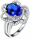 AmDxD Trauringe Weißgold 18K, Hohl Blume Ehe Ringen mit Blau Tansanit 3.4ct, Geschenk für Geburtstag, Weiß Gold, Gr.51 (16.2)