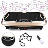DnKelar Vibrationsplatte mit Bluetooth, 3D Fitness Vibrationsgeräte mit Ultra leisem Motor, Vibration Shaper Platte mit Schleifenbändern + LCD Display, Ganzkörpertraining zu Hause (Gold)