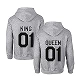 Daisy for U Pärchen Hoodie Set King Queen Pullover 1 Stücke (Grau-Queen, XL)