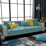 Nicht elastisch Sofa überwurf Chaise Longue Linke und rechte Liege, frontansicht, Chenille,Einfarbiger Rutschfester Kissenbezug,Für Haustier Hund,Grün,110×160