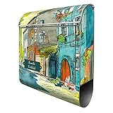 banjado® Design Briefkasten personalisiert Motiv Historischer Stadtkern 39x47x14cm & 2 Schlüssel - Briefkasten Stahl silber Zeitungsfach pulverbeschichtet - Postkasten A4 Einwurf inkl. Montag