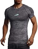 Leif Nelson Gym Herren Seamless Fitness T-Shirt Funktionsshirt Slim Fit Männer Bodybuilder Trainingsshirt Kurzarm Sportshirt - Bekleidung für Bodybuilding Training LN8307 Schwarz-Türkis Larg