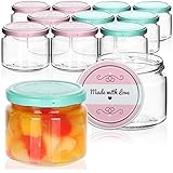 com-four® 12x Einmachgläser mit Schraub-Deckel 'Made with love' in grün und rosa - TO Ø 82 mm - bis zu ca. 330