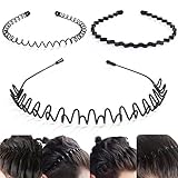 Elehui 3 Stück Metall-Haarbänder für Männer und Frauen, Unisex, schwarz, gewellt, Feder-Stirnband, Multi-Stil, elastisches Haarband, rutschfest, Outdoor-Sport, Mode, Yoga (schwarz C)