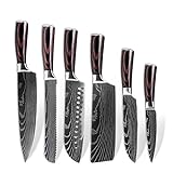 6 stücke Damaskus Muster Utility Messer Set Sharp Chef Hackendes Boning Kleber Küchenmesser Kein Rutschgriff (Kitchen Knife Size : 6pcs 1 set)