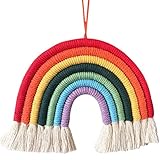 mohito Makramee Wandteppich Regenbogen, Wandteppich, Regenbogen, Bommel,Schlafzimmer, Dekorativ, Baumwollgarn, Makramee naus 7 geflochtenen Kordel für Boho-Heimdekoration, Partyzubehör,