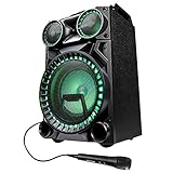 MEDION X64030 Party-Soundsystem (Partylautsprecher Karaoke, Bluetooth, Kompaktanlage, 100 Watt RMS, Farbige LED, USB, AUX, SD-Kartenleser, Mikrofon-, Gitarrenanschluss)